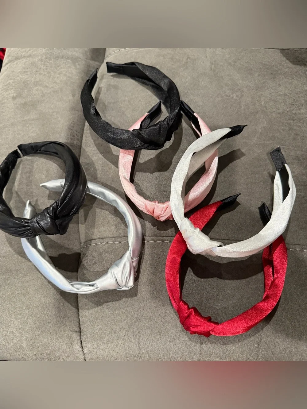 New 6pc Knot Satin Headband - Black, White, Pink, Red